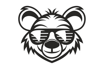 Cool Bear Mascot Head in Sunglasses, on White Background
