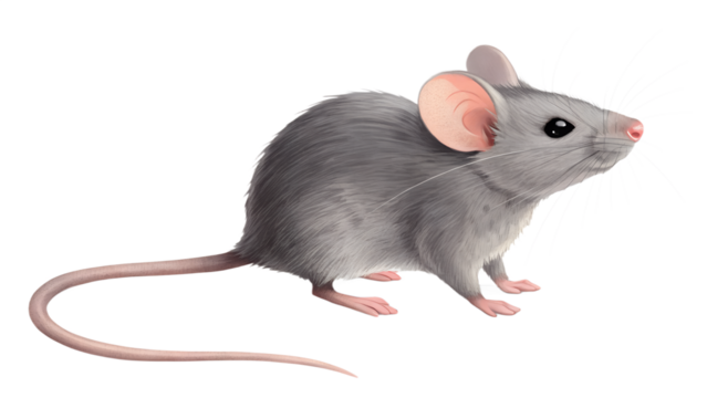 Gray Mouse Illustration Side View with Pink Ears on transparent background on white background - Powered by Adobe