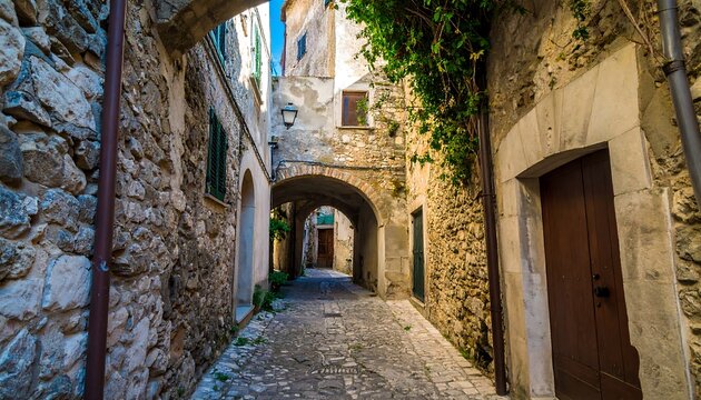 Narrow alleyway in a stone town - Powered by Adobe