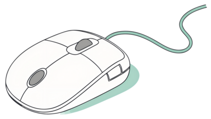 White Computer Mouse Illustration with Cord on Transparent Background on white background