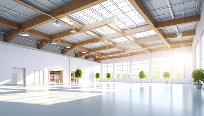 Modern Architectural Interior with Skylights, Wooden Beams, and Bright Natural Light