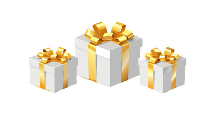 Three gift boxes with gold ribbons for christmas birthday or any special occasion celebration present ideas