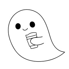 Cute ghost holding drink, simple line art style