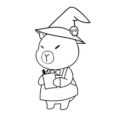Cute capybara dressed as wizard with hat and robe