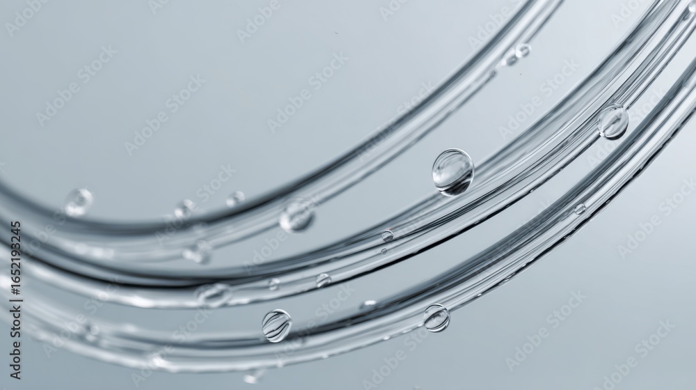 Poster smooth curved raindrops forming subtle trails on a clear pane, minimalistic and elegant with transpa