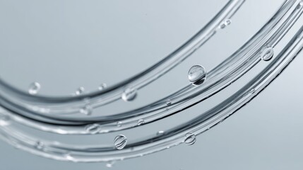 Smooth curved raindrops forming subtle trails on a clear pane, minimalistic and elegant with transparent backdrop.