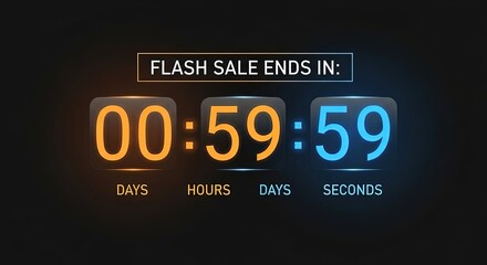 Urgent flash sale countdown timer with glowing numbers creates excitement for limited-time offers