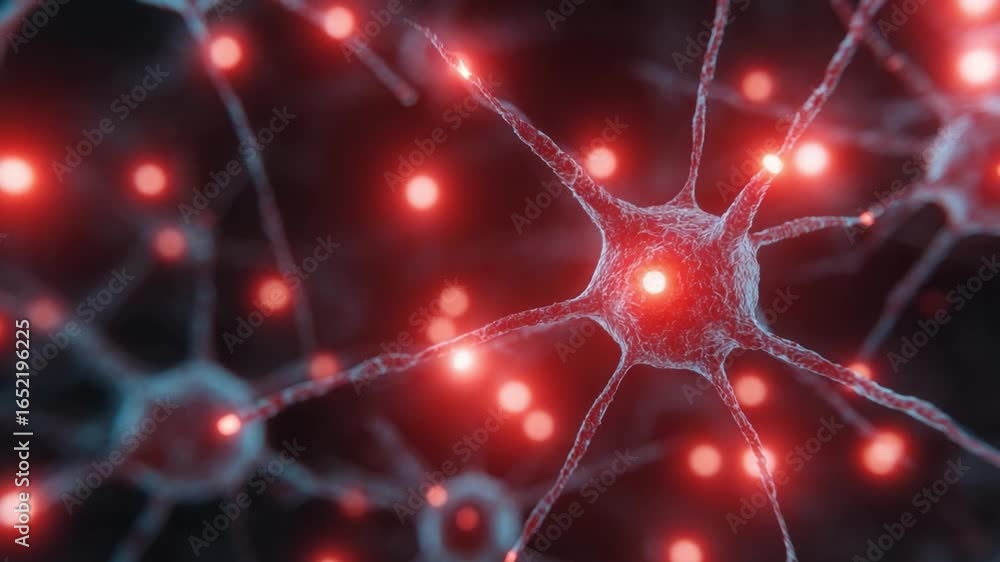 Poster brain neuron network: a highly detailed 3d rendering showcases a complex network of neurons, emittin