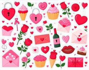 Collection of Valentine's Day themed stickers