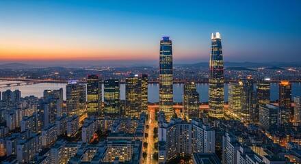 Obraz premium seattle skyline at sunset,