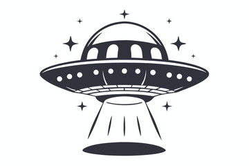 Fototapeta premium Dark Blue UFO Spaceship with Star Icon Isolated on White Background