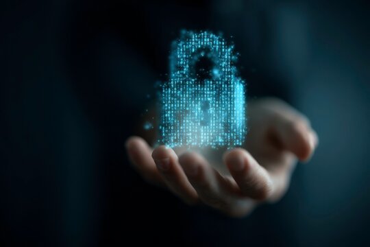 hand holding digital padlock