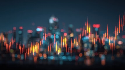creative glowing big data forex candlestick chart on blurry city background trade technology investment and analysis concept double exposure no logos no brands ar 169