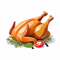 Delicious roasted chicken and duck with fresh vegetables, a healthy lunch meal