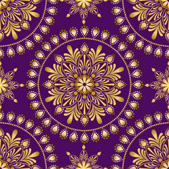 Golden mandala on purple background