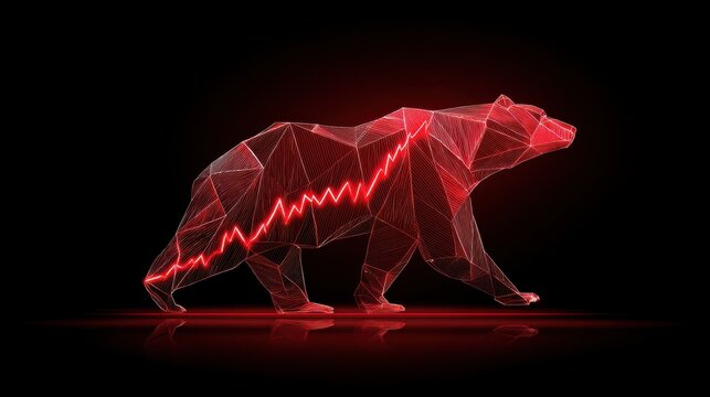 Abstract Bear Figure with Red Graph Line Representing Market Downtrend in Low Light Background