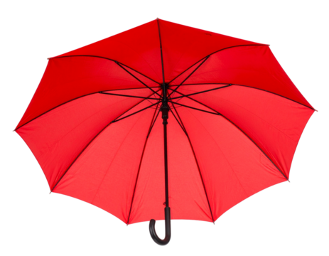 Red Umbrella with Black Handle, Fully Open, Top-Down View, isolated on transparent background