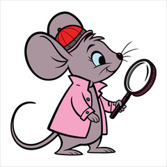 cartoon holding a magnifying glass, curious expression, detailed, colorful, digital art vector design.