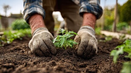 gardener planting green seedling closeup no logos no brands ar 169