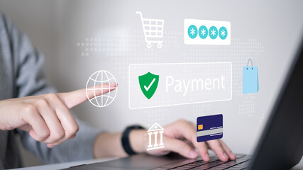 Online payment digital mobile banking application network transaction success financial technology...