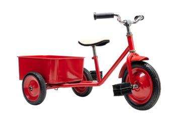 Red classic tricycle with trailer.  Perfect for kids!