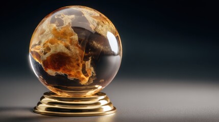Stunning Transparent Globe Displaying Earth’s Beautiful Landscape with Warm Hues and Golden Base for Decorative Purposes