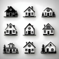 Houses Exterior Black Glyph Icons Set – Home, Building, Architecture Vector