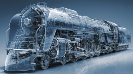 Detailed Cutaway View of a Vintage Steam Locomotive Showcasing Intricate Components and Engineering Marvels in Transparent Design