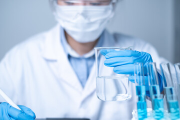 Professional Asian woman female working experiment laboratory science research data analysis new...