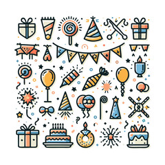 party decorations, icons set