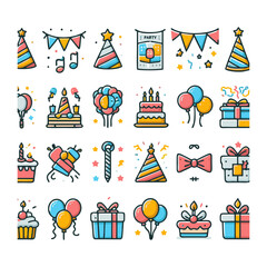 party decorations, icons set