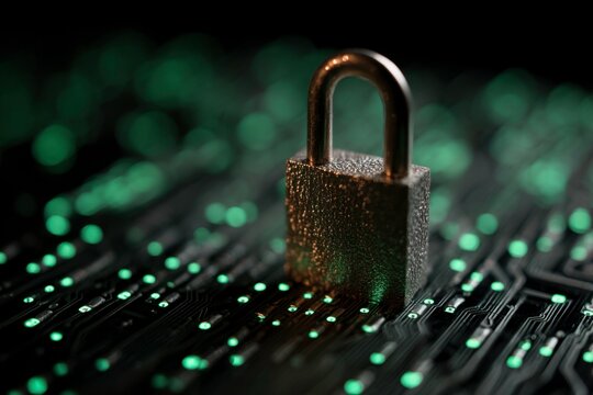 padlock on green circuit board
