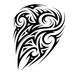 Isolated Black Tribal Abstract Decoration with Swirls on a White Background Design