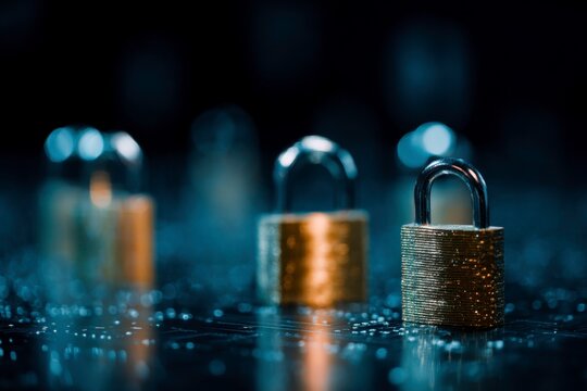 multiple padlocks on dark background