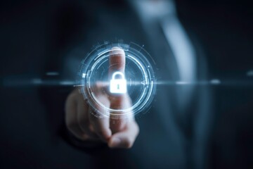 hand pushing a lock button on a touch screen interface