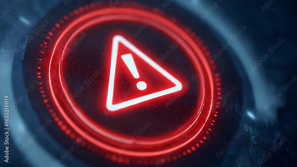 Poster cyber security warning: a neon-lit warning sign pulses with an urgent message, symbolizing the need 