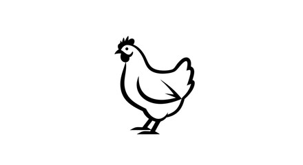 Simple chicken line art icon, a minimalist black and white vector illustration of a farm hen for a logo or food branding.
