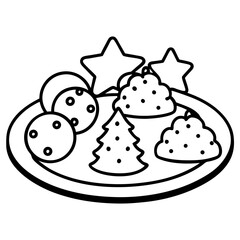 Christmas cookie tray line art vector illustration