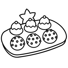 Christmas cookie tray line art vector illustration