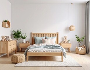 Obraz premium Bright & Minimal Kids Bedroom Pastel Hues & Wooden Charm