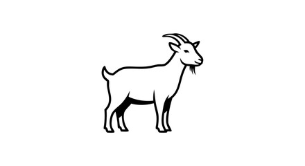 Black and white illustration of a standing goat on a white background