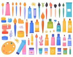 Colorful collection of art supplies