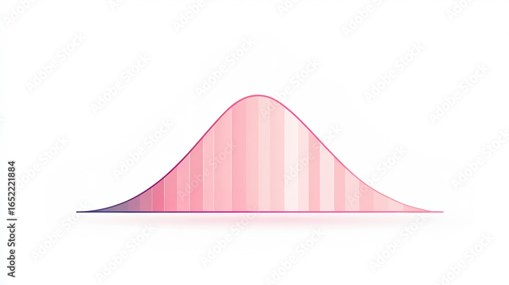 Poster a smooth, pink bell curve graph illustrating data distribution, highlighting central tendency and va