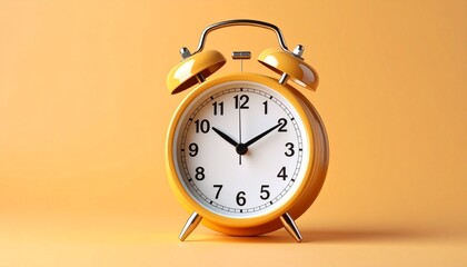 A vintage alarm clock showing seven o’clock isolated on a plain color background