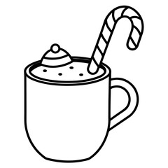Cocoa with candy cane line art vector illustration