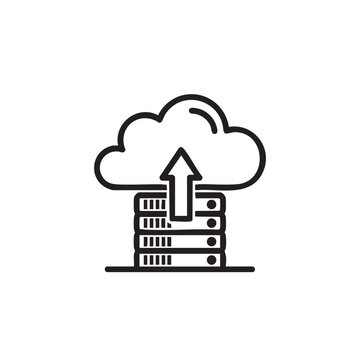 Cloud computing and data server upload concept for modern digital storage and information technology in minimalist line art style