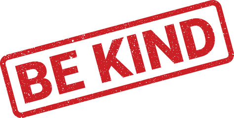 Red rectangular stamp with the words BE KIND printed in white