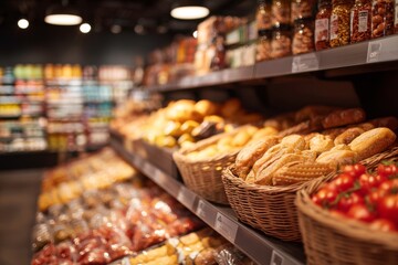market stall with fruit and breads