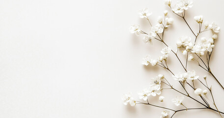 White Spring Floral Branches on Minimal Cream Background | Wedding Invitation Design | Generated by AI.