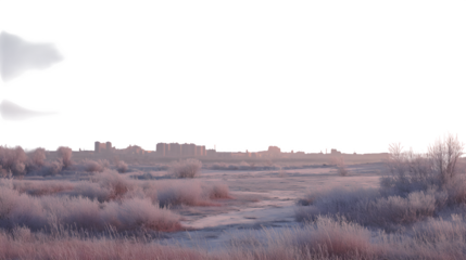Frosty field with distant city 3d rendered, isolated on transparent background